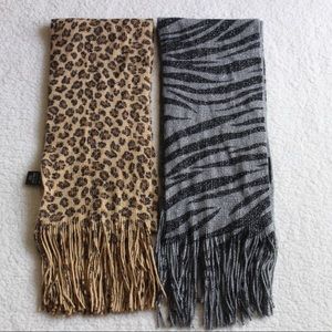 Animal print Gray Silver Zebra Print Scarf & Leopard Print Set